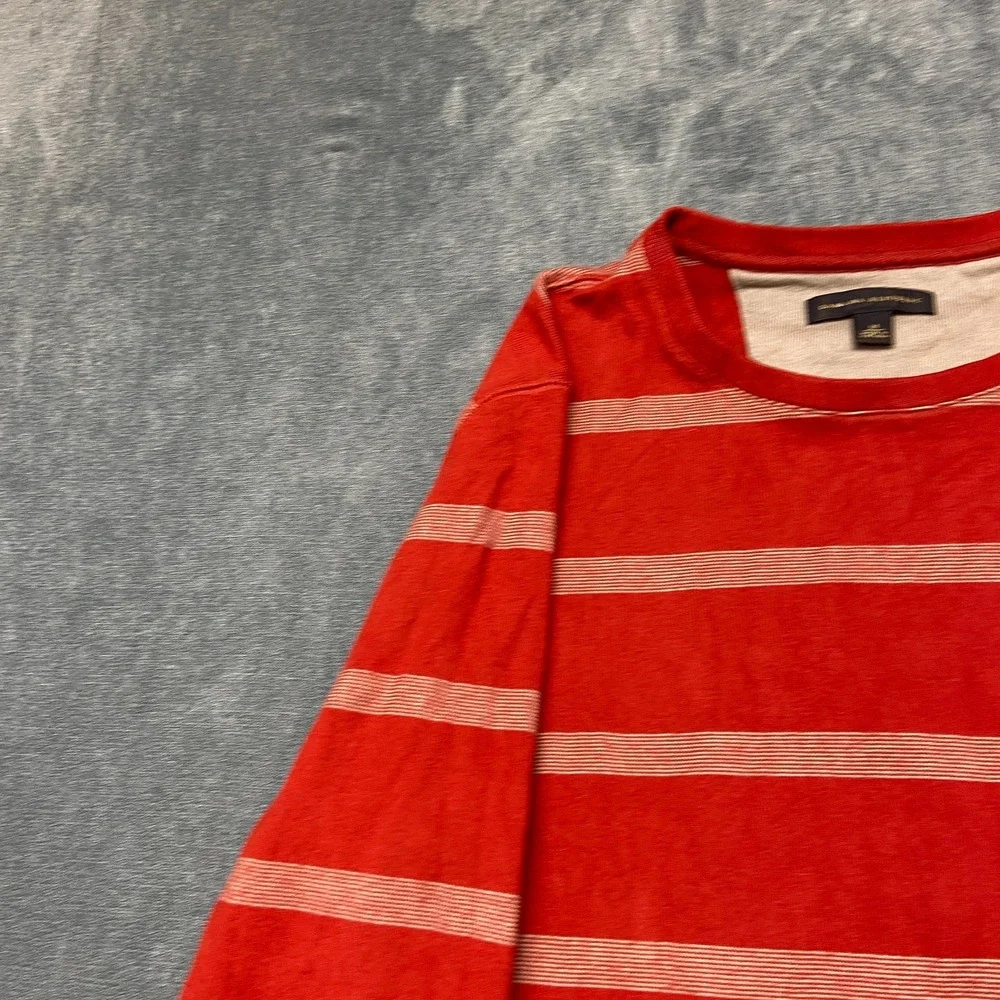 Banana Republic Sweater Mens Medium Red Gray Striped Cotton Crewneck Long Sleeve